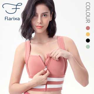 Flarixa ผู้หญิง ซิปหน้า สปอร์ตบรา พลัสไซซ์ ชุดชั้นใน กันกระแทก ลายทาง ดันทรง ยิม เสื้อครอป ฟิตเนส โยคะ เสื้อกล้าม