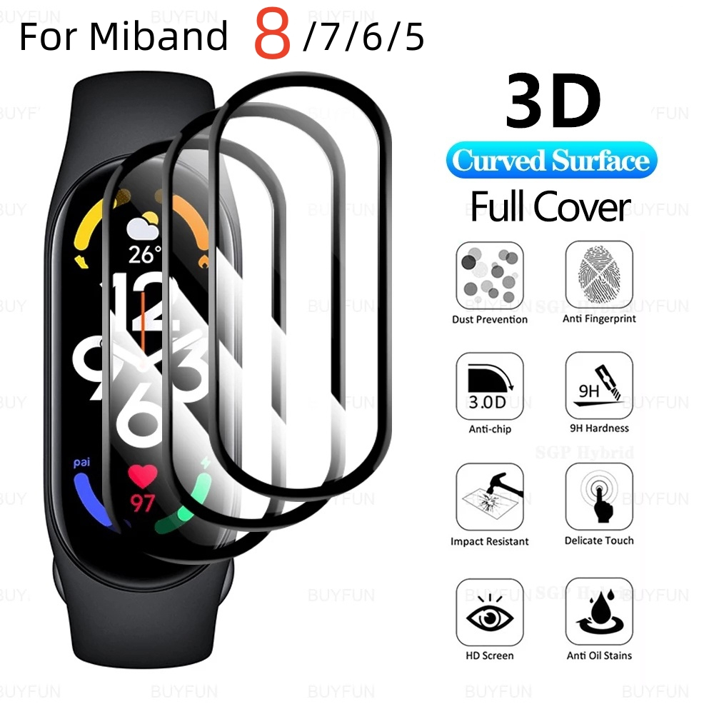 ฟิล์มกระจกนิรภัยกันรอยหน้าจอ 3D สําหรับ Xiaomi Mi Band 5 6 7 8 Miband 7 Smart Watch