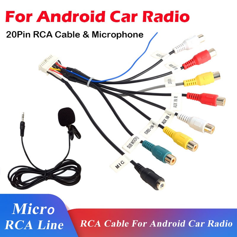 สาย RCA 8 หัว 20-pin สายวิดีโอเสียง, ไมโครโฟนเครื่องเสียงรถยนต์ 3.5 มม. คลิปแจ็คเสียบไมค์ สําหรับอินเทอร์เฟซ Android