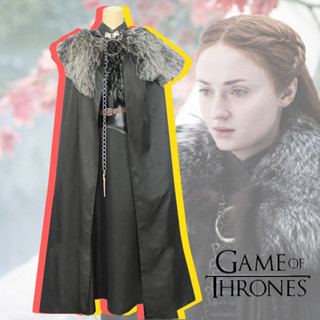 พร้อมส่ง ชุดเสื้อคลุมคอสเพลย์ Game of Thrones Sansa Stark ขนเฟอร์ สีดํา