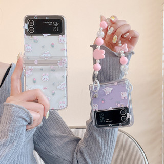 เคสโทรศัพท์มือถือ ลายกระต่ายน่ารัก พร้อมสายคล้องมือ DIY สําหรับ Samsung Galaxy Z Flip 4 Z Flip 3 Z Flip4 Z Flip 4