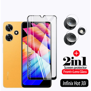 2in1 Infinix Hot 30i ฟิล์มกระจกนิรภัย แบบเต็มจอ ฟิล์มกระจกนิรภัย แบบเต็มจอ + ฟิล์มเลนส์กล้อง Infinix Hot 30 Hot 30 play