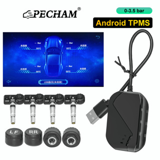 PECHAM Tpms สัญญาณเตือนยางรถยนต์ USB ระบบตรวจสอบความดันลมยาง พร้อมเซนเซอร์ภายนอก 4 ตัว