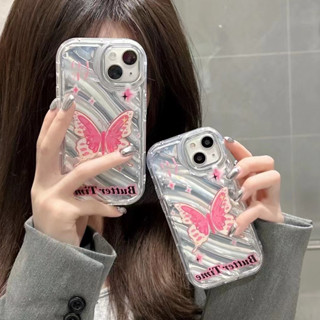 เคสโทรศัพท์มือถือแบบนิ่ม Tpu ลายผีเสื้อ สีชมพู สําหรับ iPhone 12promax 13promax 11 14 14promax 14pro 11