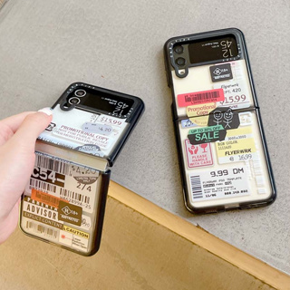 Casetify เคสโทรศัพท์มือถืออะคริลิคแข็ง กันกระแทก ลายฉลากสติกเกอร์ หรูหรา เรียบง่าย สําหรับ Samsung ZFlip 3 Z Flip4