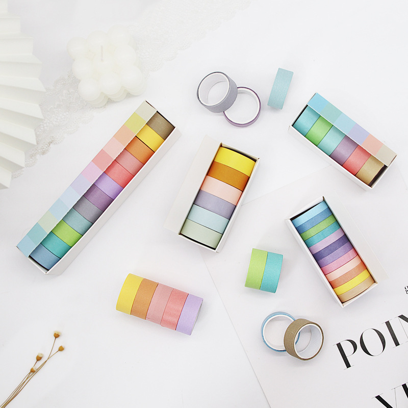 Macarons Washi เทปกระดาษสีทึบ DIY สติ๊กเกอร์ตกแต่งกล่อง 12 สีวัสดุเทปวางแผน