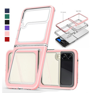 2 In1 กรอบสีทึบ นิ่ม Tpu ฝาหลัง เคสใส Samsung Flip 4 Z Flilp 3 เคส ออกแบบหน้าต่าง เคสใส