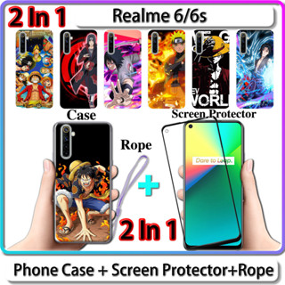 2 IN 1 เคส สําหรับ Realme 6 6s เคส พร้อมกระจกนิรภัยโค้ง ป้องกันหน้าจอ เซรามิค นารูโตะ และการออกแบบ One Piece