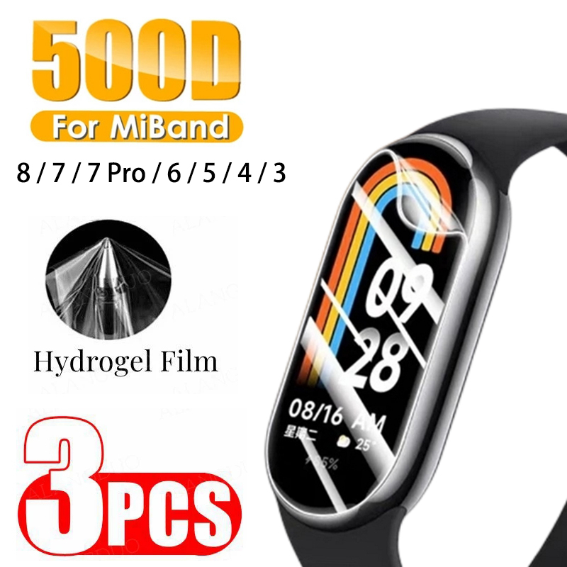 3pcs ป้องกันหน้าจอฟิล์มHydrogelสําหรับXiaomi Smart Band 9 Pro / 8 Pro / 7 Proฟิล์มป้องกันนุ่มสําหรับXiaomi Mi Band 9 8 7 6 5 miband 4 3