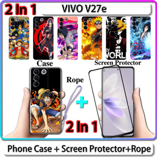 2 IN 1 เคส สําหรับ VIVO V27e เคส พร้อมกระจกนิรภัยโค้ง ป้องกันหน้าจอ เซรามิค นารูโตะ และการออกแบบ One Piece