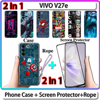 2 IN 1 เคส สําหรับ VIVO V27e เคส พร้อมกระจกนิรภัยกันรอยหน้าจอโค้ง เซรามิค LOL และการออกแบบฮีโร่