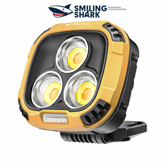 Smiling Shark ไฟฉาย LED COB แม่เหล็ก รูปปลาฉลามยิ้ม สีเหลือง ขาว แดง พร้อมขาตั้งกล้อง ชาร์จ USB กันน้ํา สําหรับตั้งแคมป์ ทํางาน ซ่อมไฟ