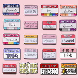 เข็มกลัด รูปตัวอักษร Hello Im Label Quotes Enamel Pins สําหรับเพื่อน