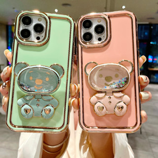 เคสป้องกันโทรศัพท์มือถือกระจก ลายหมี กันกระแทก สําหรับ Iphone 14promax 14pro 13pro 13promax 12pro 12promax 11