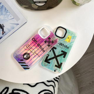 เคสโทรศัพท์มือถือ แบบแข็ง ลายการ์ตูนเลเซอร์ off white street สําหรับ iPhone14 14pro 14promax iPhone13 13pro 13promax iPhone12 12pro 12promax iPhone11 11promax x xs xr xsmax 7plus 8plus