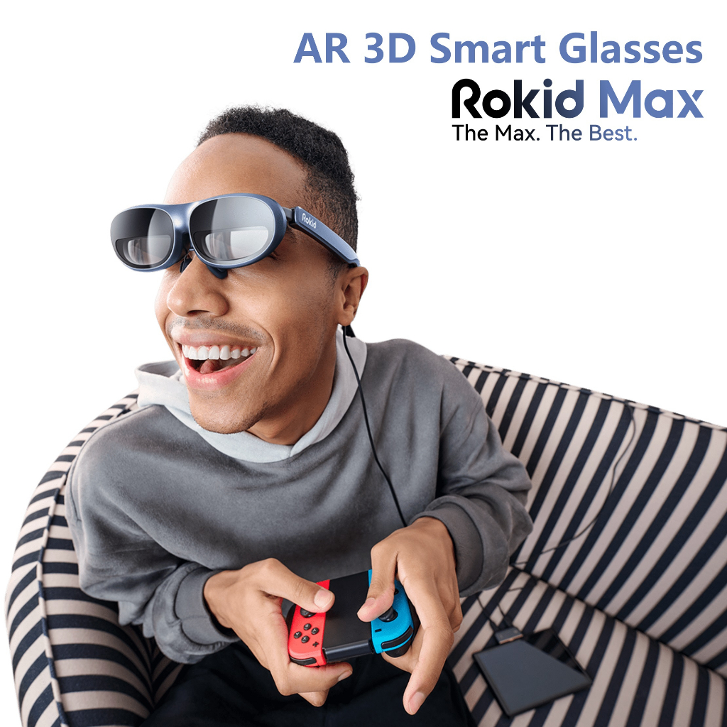Rokid Max AR แว่นตาอัจฉริยะ 3D Micro OLED หน้าจอ 215 นิ้ว สูงสุด 50° Fov All-in-One การดู สําหรับโทรศัพท์ / Switch / PS5 / Xbox / PC VR