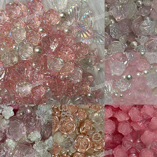 กรอบรูป ไข่มุกเทียม กุหลาบ สีชมพู สีแดง เครื่องประดับ สําหรับตกแต่งเคสโทรศัพท์ DIY 20 กรัม 40 กรัม ต่อถุง