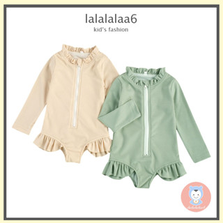 Laa6-1-5 ปี ชุดว่ายน้ําวันพีช แขนยาว แต่งซิป สีพื้น สําหรับเด็กผู้หญิง