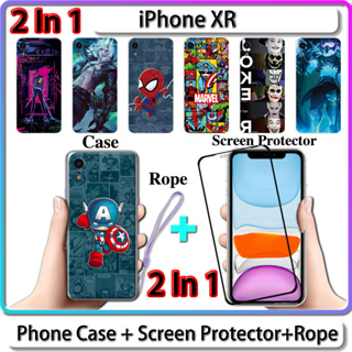 2 IN 1 เคส สําหรับ iPhone XR เคส พร้อมกระจกนิรภัยโค้ง ป้องกันหน้าจอเซรามิค LOL และการออกแบบฮีโร่