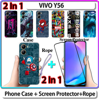 2 IN 1 เคส สําหรับ VIVO Y56 เคส พร้อมกระจกนิรภัยโค้ง ป้องกันหน้าจอเซรามิค LOL และการออกแบบฮีโร่