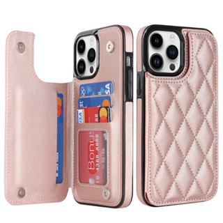 เคสโทรศัพท์มือถือหนัง แบบฝาพับแม่เหล็ก ทรงสี่เหลี่ยมขนมเปียกปูน พร้อมช่องใส่บัตรสองชั้น สําหรับ iPhone 14 13 Pro Max Mini