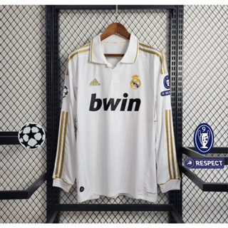 เสื้อกีฬาแขนยาว ลายทีมฟุตบอล Real Madrid 11/12 ชุดเหย้า UCL ไซซ์ S-2XL เพิ่มชื่อ และตัวเลขได้