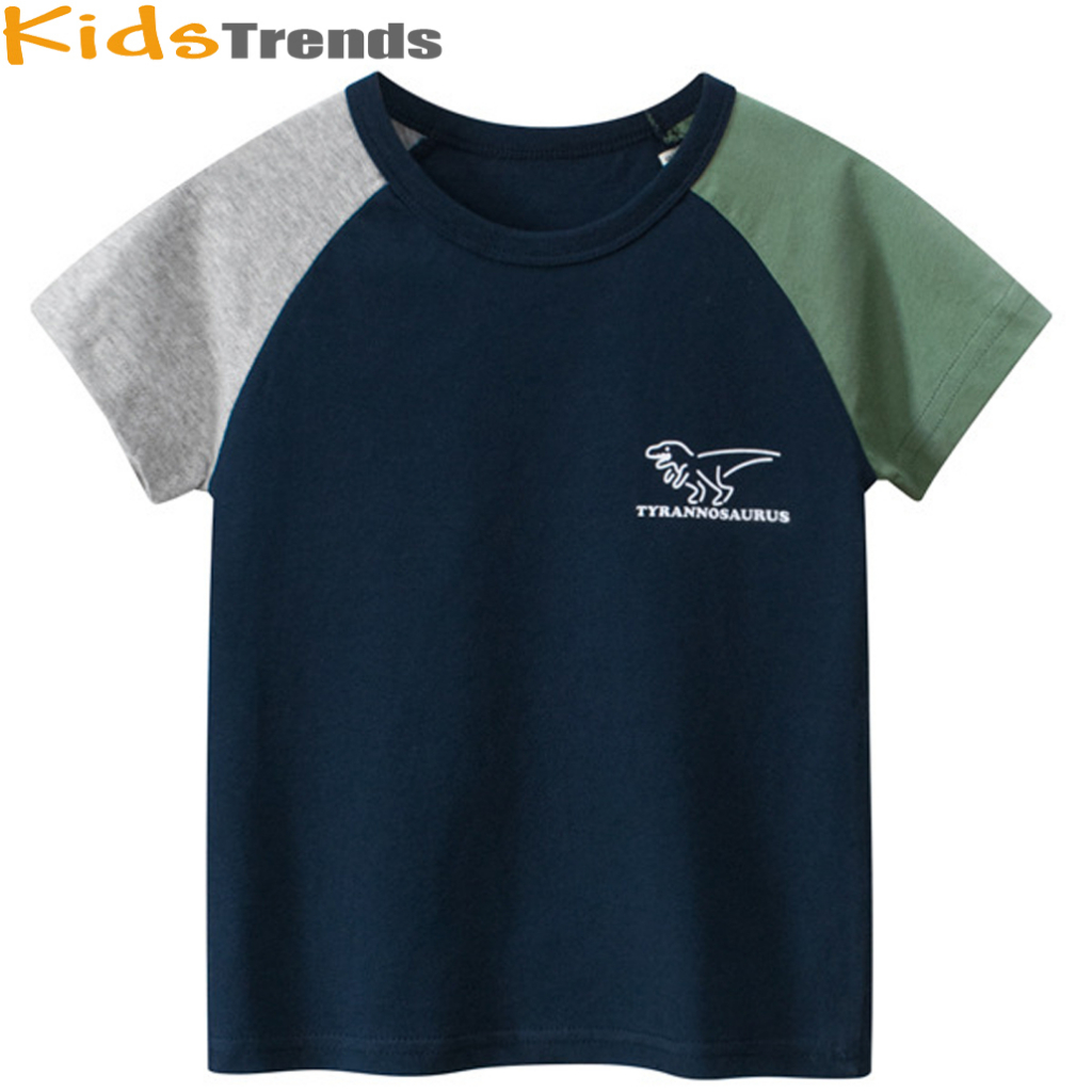 เสื้อยืดแขนสั้น ผ้าฝ้าย 100% พิมพ์ลาย Tyrannosaurus แฟชั่นสําหรับเด็กผู้ชาย