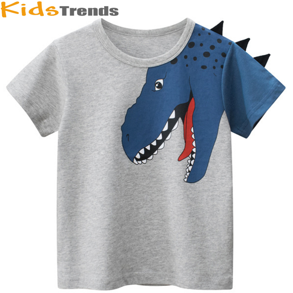 เสื้อยืดแขนสั้น ผ้าฝ้าย 100% ลายไดโนเสาร์ 3D แฟชั่น สําหรับเด็กผู้ชาย
