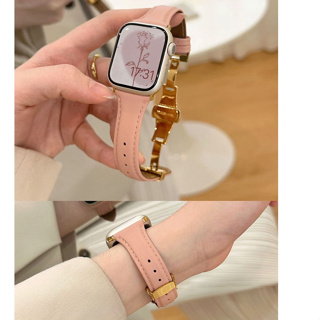 สายนาฬิกาข้อมือ สายหนังวัวแท้ หัวเข็มขัดผีเสื้อ สําหรับ iWatch 45 มม. 41 มม. 44 มม. 42 มม. 49 มม. iWatch 8 7 6 SE 5