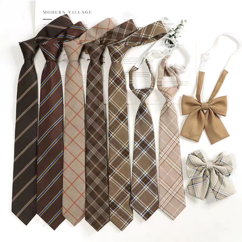 ขายร้อนสีน้ําตาลti DKเสื้อนักเรียนชายวิทยาลัยสไตล์กาแฟStripe Retro JkเนคไทBowTie หญิงอุปกรณ์เสริม