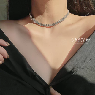 DREJEW สร้อยคอโช้คเกอร์ ประดับเพชร เต็มรูปแบบ เรียบง่าย ญี่ปุ่น เกาหลี อิทธิพล ไม่ซ้ําใคร ไหปลาร้าโซ่ สร้อยคอแฟชั่น สร้อยคอ