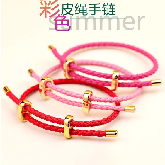 สร้อยข้อมือเชือกหนังประดับลูกปัด 3 มม สไตล์จีน