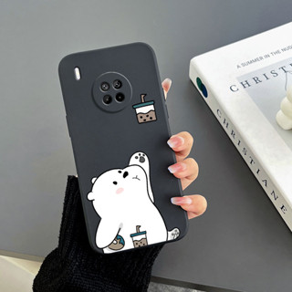 เคสโทรศัพท์มือถือ Tpu ขอบตรง ลายหมีชานม สีขาว สําหรับ Huawei Y9 2019 Y6p Y8P Y7A Y9 Prime 2019 Y6S Y6 2019