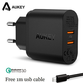 Aukey PA-T16 MAX 36W อะแดปเตอร์ชาร์จเร็ว เอาท์พุต 2 พอร์ต QC3.0 แบบชาร์จเร็ว มาตรฐานยุโรป สําหรับโทรศัพท์มือถือ