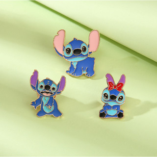 เข็มกลัด โลหะผสม ลายการ์ตูน Stitch น่ารัก ขนาดเล็ก สีฟ้า สไตล์คลาสสิก