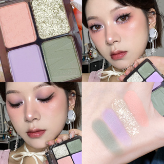 Xixi Pink Desire Wild พาเลทอายแชโดว์ สี่สี Earth Color Purple Color Green Blue Pearlescent Shining Kids Stage Makeup Waterproof Matte Eyeshadow Palette