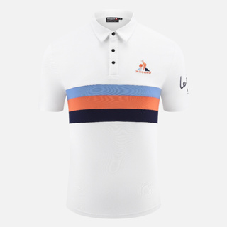 Lecoqsportif เสื้อโปโลแขนสั้น แบบแห้งเร็ว สวมใส่สบาย เหมาะกับฤดูร้อน สําหรับผู้ชาย เล่นกีฬากอล์ฟ