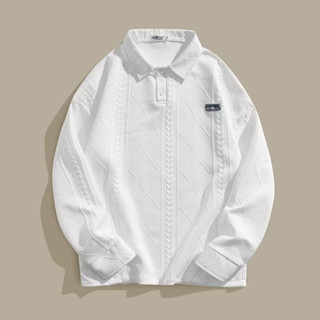 [M-2XL] เสื้อโปโลแขนยาว คอปก สีขาว แฟชั่นฤดูใบไม้ผลิ สําหรับผู้ชาย