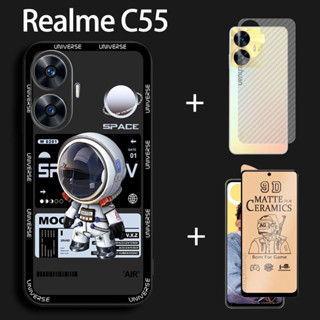 3in1 เคสโทรศัพท์มือถือ TPU แบบนิ่ม ลายการ์ตูนนักบินอวกาศ กันกระแทก สําหรับ Realme C55