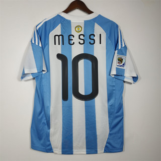 เสื้อกีฬาแขนสั้น ลายทีมชาติฟุตบอล Argent-tina MESSI 2010 ชุดเหย้า คุณภาพสูง สไตล์เรโทร