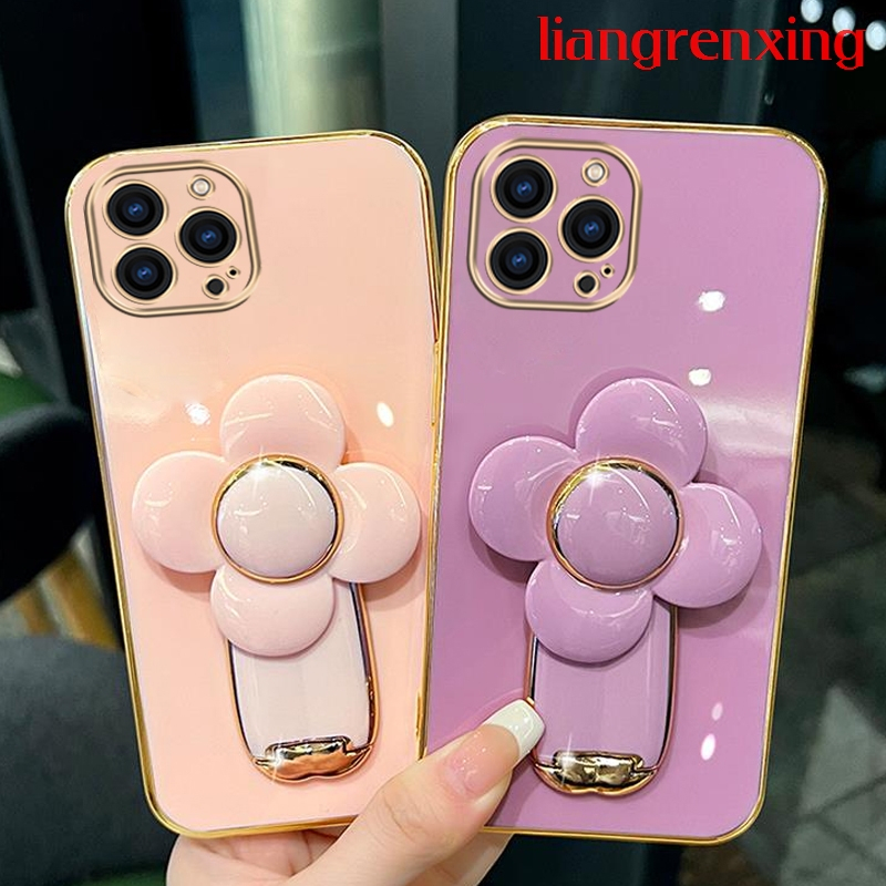 เคส iphone 12 pro max 13 pro max 11 pro max 12 mini เคสนิ่ม เคลือบไฟฟ้า ซิลิโคน ดีไซน์ใหม่ พร้อมที่จับ พัดลม สําหรับเด็กผู้หญิง DDFS01 น่ารัก ลายการ์ตูน กันกระแทก