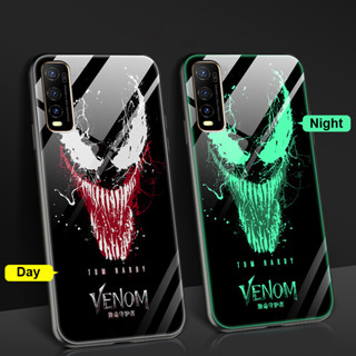 Venom Luminous Tempered Glass Hard Case Vivo Y20 Y20s Y12s 2021 Y12A Y20s G Y72 5G V23 5G S1 Y12 Y15 2020 Y17 Y19 Y30 Y50 Night Glow Anime Cartoon Fashion Casing