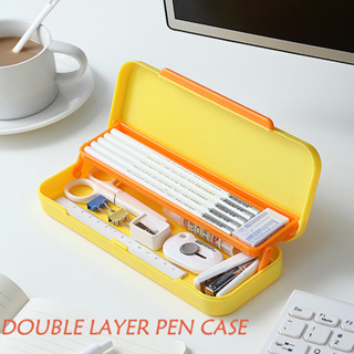 กระเป๋าดินสอ สองชั้น มัลติฟังก์ชั่น เครื่องเขียน กล่องดินสอ ความจุขนาดใหญ่ เรียบง่าย นักเรียน ที่เก็บเครื่องเขียน กล่องดินสอ PP  WJ098