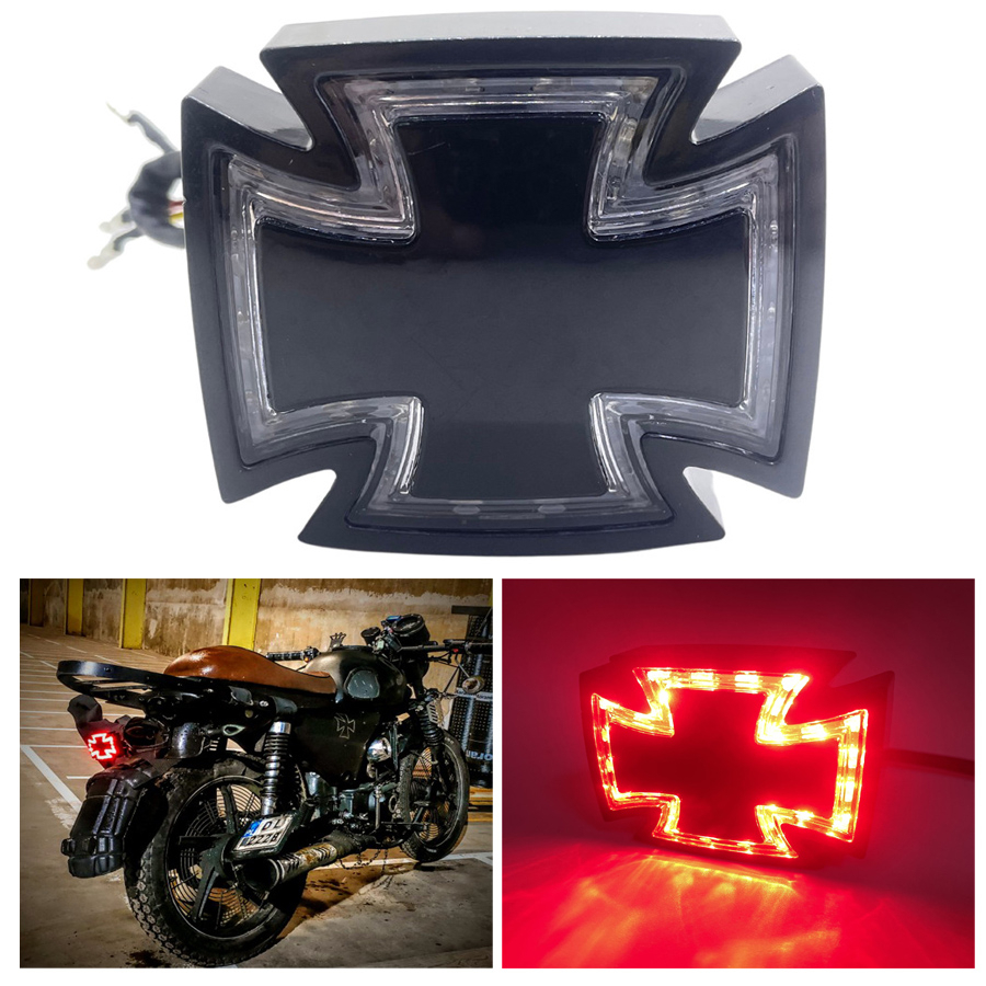 Universal รถจักรยานยนต์ด้านหลังไฟ LED ไฟเบรค Maltes Cross ATV สกู๊ตเตอร์หางวิ่งตัวบ่งชี้สําหรับ Suzuki Yamaha Ducati Harley