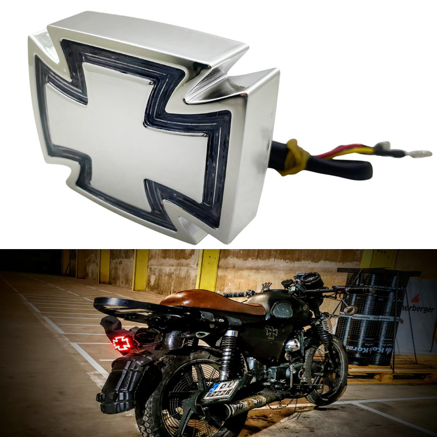 1pc Retro Universal Matese Cross รถจักรยานยนต์ด้านหลังไฟท้าย Runnning เบรคหลอดไฟ LED สําหรับ Harley Chopper Bobber Cafe Racer Honda
