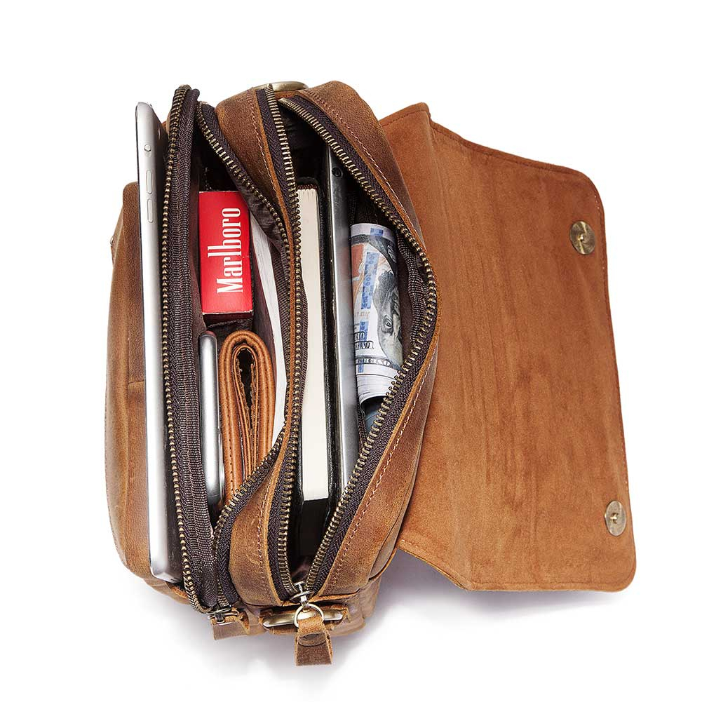 Humerpaul Crazy Horse กระเป๋าสะพายไหล่ หนังเทียม สําหรับผู้ชาย MH645【โปรโมชั่น ลดราคา】