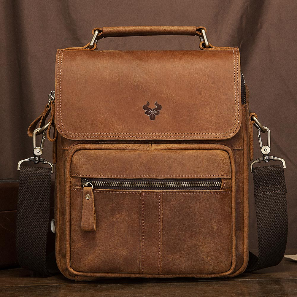 Humerpaul Crazy Horse กระเป๋าสะพายไหล่ หนังเทียม สําหรับผู้ชาย MH645【โปรโมชั่น ลดราคา】