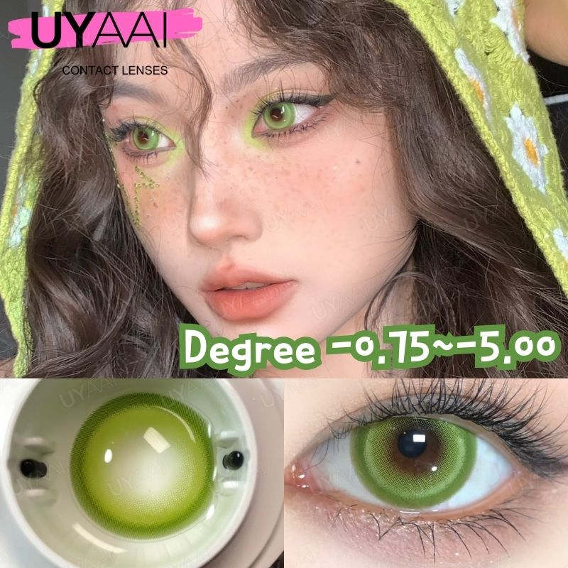 【ตาโต 14.5 มม.】UYAAI คอนแทคเลนส์สายตาสั้น 0.00~5.00 สีเขียว 2 ชิ้น ต่อคู่