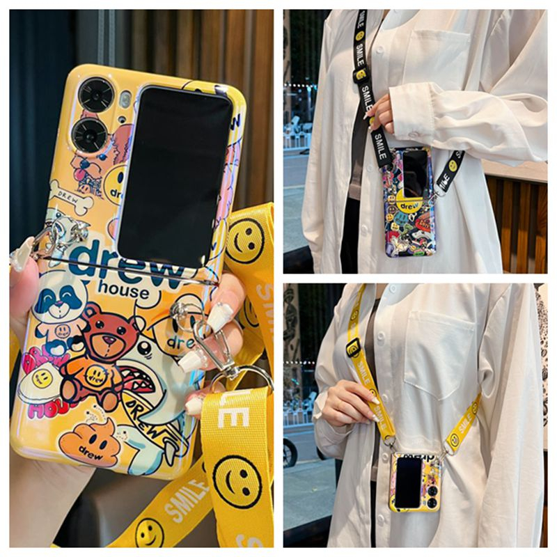 N3flip เคสโทรศัพท์มือถือ TPU กันกระแทก ลายการ์ตูนหน้ายิ้ม แต่งแสงสีฟ้า สําหรับ Oppo Find N2 N3 Flip 5G FindN2Flip