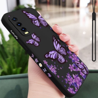 เคสโทรศัพท์มือถือ ซิลิโคน ป้องกันรอบด้าน ลายผีเสื้อ สีม่วง สําหรับ Samsung A51 A31 A52